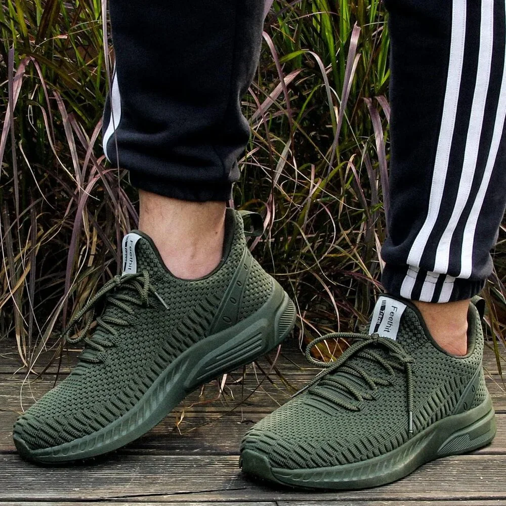Men's Olive Green Non Slip Lightweight Workout Breathable Mesh Fashion Sneakers - Picture 3 of 6